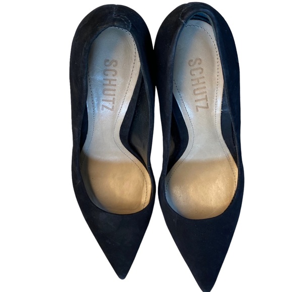 Schutz Lou Pump 4 inch stiletto heel pointed toe low vamp suede black 6.5 - Picture 8 of 16